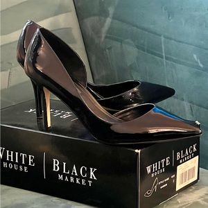 Classic “Officer Blue” heels in sexy patent Navy leather by WHBM
